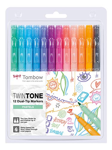 Marcadores TOMBOW TwinTone Pastel (Multicor - 12 Unidades) Tombow - Marcadores e marcadores de texto - multicor, 12 unidades, trabalhos artísticos, linhas nítidas