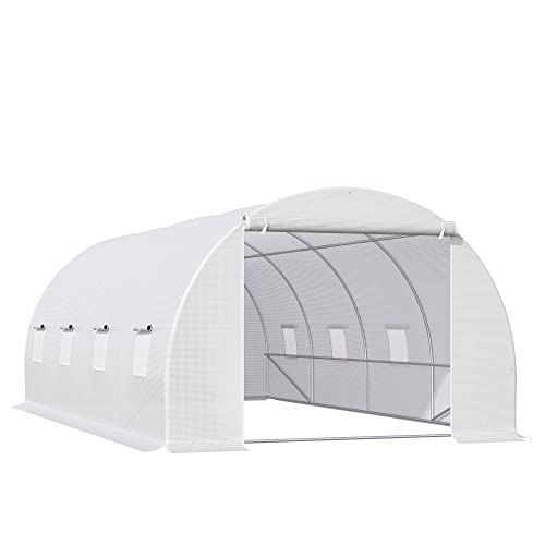 Estufa de jardim Outsunny | Tipo de túnel com 8 janelas e tampa de polietileno | 600 x 300 x 200 cm - branco Outsunny - Estufas - túnel, 8 janelas, polietileno, 600x300x200 cm