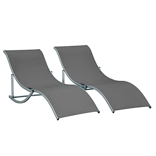 Conjunto de 2 Espreguiçadeiras Outsunny | 165 x 61 x 63 cm - Cinza Escuro Outsunny - Móveis de exterior - espreguiçadeira, 165x61x63cm, cinza-escuro