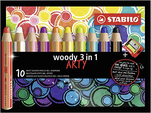 Lápis de Cor STABILO Woody 3in1 Arty 10 Peças Stabilo - Lápis - crianças, cores vivas, traços grossos, fáceis de usar