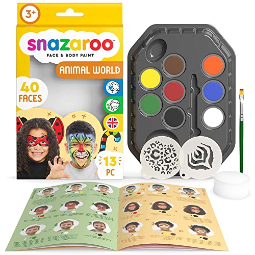 Pintura Facial SNAZAROO Face Paint Kit World Animals Snazaroo - Banho e corpo - 6 cores, 12 ml, lavável, esponja