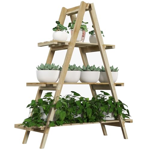 Estante para Plantas Outsunny | 100 x 36 x 112 cm - Madeira natural SPANISH AOSOM - Suportes para plantas - 100x36x112 cm, madeira natural