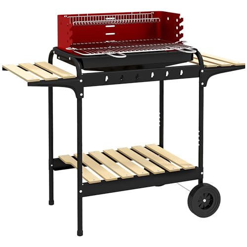 Churrasqueira a Carvão Outsunny | 103 x 47 x 95 cm - Vermelho e Preto Outsunny - Churrasqueiras ao ar livre - churrasqueira, carvão, vermelho, preto