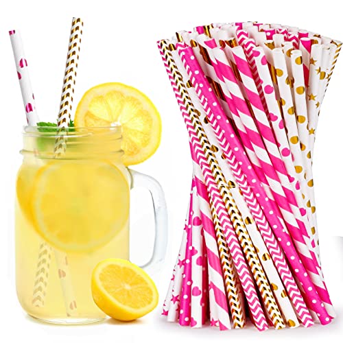 Vicloon 100Pcs Confetti Paper Shreds Gold Hot + Pink Vicloon - Canudos e mexedores de bebidas - confeti, 100 peças, papel
