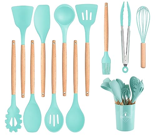 Conjunto de 3 Utensílios de Cozinha de Silicone com Punho de Madeira CCHONG - Conjuntos de utensílios de cozinha - silicone, madeira, resistente ao calor, ergonômico