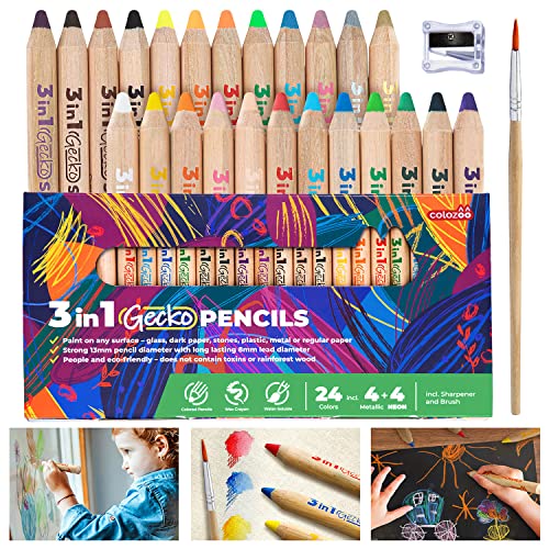 Lápis de Cor COLONOVA 3 em 1 (24 Cores) Colozoo - Lápis de arte - 3 em 1, 24 cores, fáceis de usar