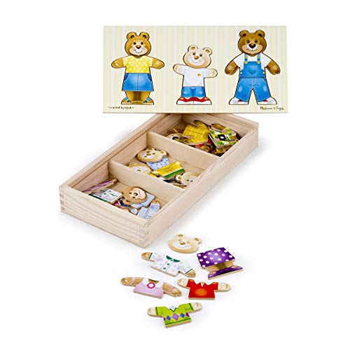 Jogo Educativo MELISSA & DOUG Bear Family Dress-Up Melissa & Doug - Quebra-cabeças de madeira e com pinos - jogo educativo, vestido, partes do corpo, animais, familias, peças de madeira