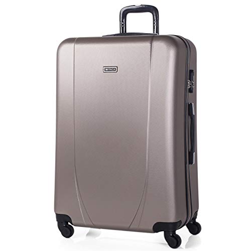 Mala de Viagem Grande ITACA Abs Extensível com 4 Rodas Trolley 75 Cm (Champagne) ITACA - Malas - trolley, 4 rodas, 75 cm, compartimentos, fechamento combinado