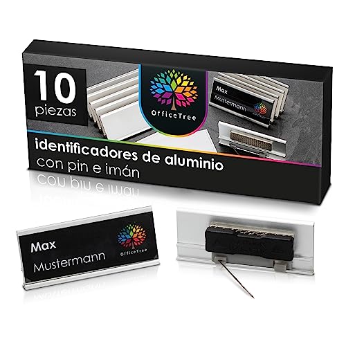 Etiquetas para Identificação OfficeTree 10 x Placas Identificativas Personal de Alumínio com Pasador e Imã ILP GmbH - Placas de identificação - alumínio, pasador, imã, personalizáveis