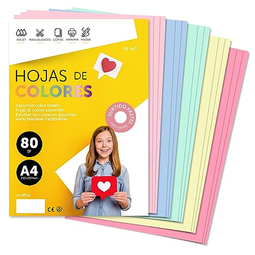 Pack 250 Fólios A4 Coloridos 80G/M² PASTEL M-OFFICE Medel Office - Papel de impressora e copiadora - 250 folhas, a4, coloridas, 80g/m²