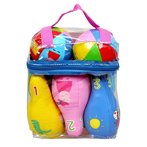 Jogo Didático BARBO TOYS Peppa Pig Bowling Set Barbo Toys - Brinquedos - jogo didático, peppa pig, bolos macios, cones, bola de bowling, bolsa prática