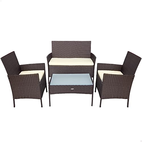Conjunto de Jardim AKTIVE 4 Peças (Castanho - Poliéster) AKTIVE - Conjuntos de móveis de exterior - 4 peças, castanho, poliéster