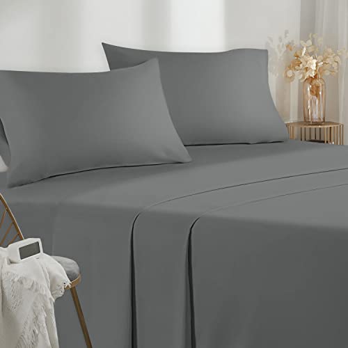Conjunto de Lençóis 4Pcs SABANAS Cama 135X190Cm Cinza Escuro Poligino - Lençóis - conjunto, lençóis, sabanas, cama, 135x190cm, cinza-escuro