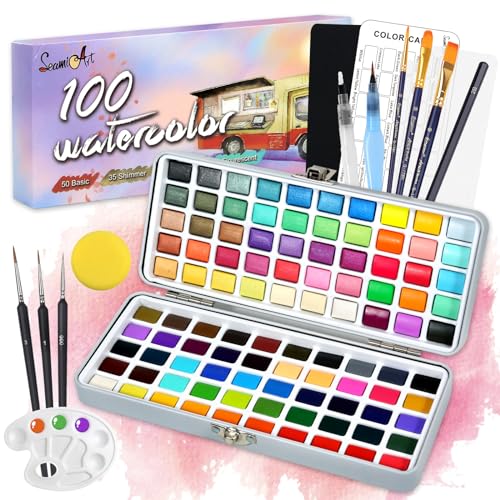 Conjunto de 100 Tintas Aquarelas TAVADA TAVADA - Tinta, tinta de arte e esmalte - 100 tintas, aquarelas, colores intensos, formato 12 ml, resistente ao água