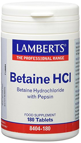 Suplemento Alimentar LAMBERTS Betaína Hcl (180 tabletes) Lamberts - Vitaminas e suplementos - suplemento alimentar, betaina hcl, sistema digestivo, dificuldades digestivas, problemas gastrintestinais