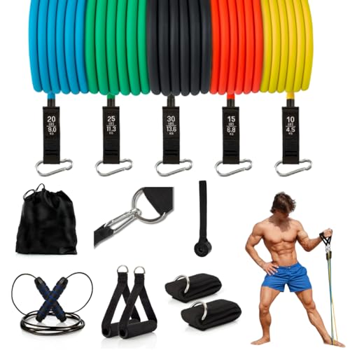 Bandas Elásticas Musculação + Corda De Saltar HIIT LION - Bandas de exercício - resistência variável, versátil, tonificar, fortalecer