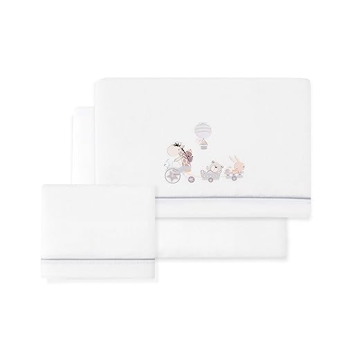 Conjunto de Lençóis de Cama para Berço MINICU NA JIRAFAS Bicicleta (80x120cm) Interbaby - Capas de edredão - berço, 80x120cm, algodão, fácil de lavar