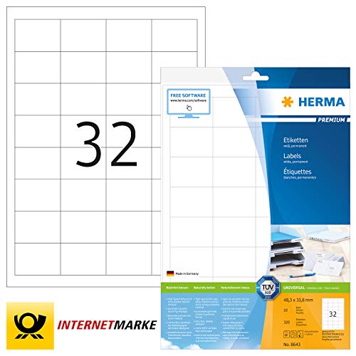 Herma Labels white A4 small 48,3x33,8 SuperPrint 320 pcs. HERMA - Papel de impressora e copiadora - a4, 320 pcs, superprint