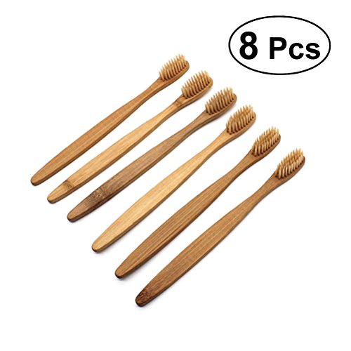 Escova de Dentes Natural Bambu 8Pcs com Cerdas Suaves rosenice - Cuidados com a higiene oral - natural, bambu, cerdas suaves