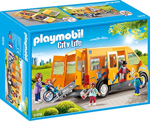 Playmobil City Life - School Bus - 9419 (Idade Mínima Recomendada: 4 anos) PLAYMOBIL - Conjuntos de brinquedos - espaço para quatro passageiros, porta lateral deslizante, teto removível, cadeira de rodas, rampa dobrável