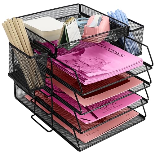 Porta Cartões IDEALLIFE Metal com Suporte para Canetas DLMall - Organizadores de mesa - 4 níveis, ajustável, decorativo, documentos