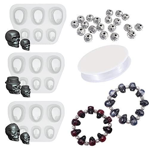Molde de Resina Yayatty 3 Peças Crânio Moldes Resina Epoxi e Fita de Fio de Cristal Yayatty - Moldes de artesanato - molde, resina, crânio, epoxi, fita de fio