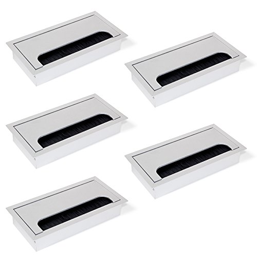 Passador Cabo de Mesa, EMUCA, 159x80 mm, Aço, Anodizado, Branco Emuca - Organizadores de cabos - alumínio, anodizado, 159x80 mm, aço
