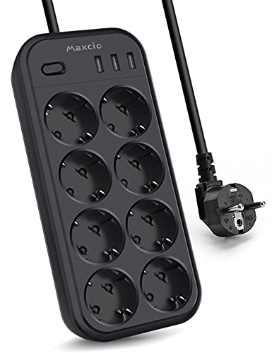 Extensão Elétrica MAXCIO 8 tomadas (16A/4000W) + 3 USB (3.1A/5V) Maxcio - Fios e cabos elétricos - 8 tomadas, 16A, 4000w, 3 usb