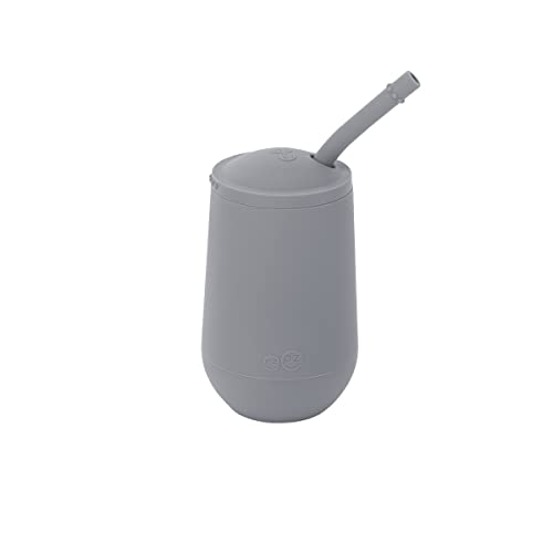 Copo de Bebida EZ-PZ HAPPY Cup com Tapa e Pajeta Cinza Escuro EZPZ - Copos e canecas - silicone, tampa, pega, 6 meses