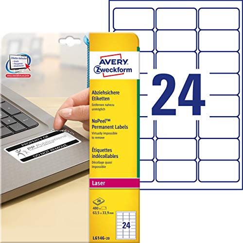 Etiquetas autocolantes AVERY L6146-20 Branco Avery - Papel de impressora e copiadora - autocolantes, branco
