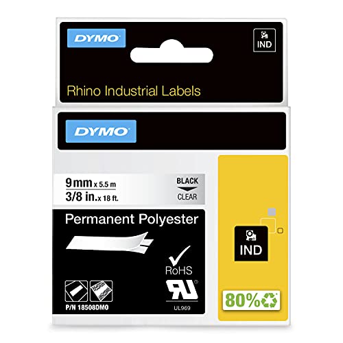 Cassete de Fitas de Etiquetar DYMO 9mm RHINO Clear Polyester Tape D1 DYMO - Fitas de etiquetas e recargas - cassete, fitas etiquetar, dymo, rhino, poliéster, 9mm