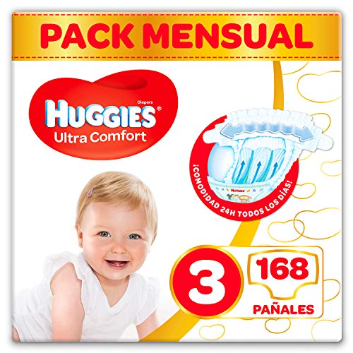 Fraldas Huggies Comfort Ultra Unisexo Tamanho 3 (168 Fraldas) HUGGIES - Fraldas - ultraabsorbente, tamanho 3, 168 fraldas