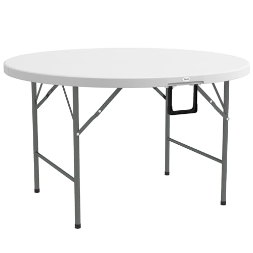 Mesa de Jardim Redonda Outsunny | Ø122 x 73 cm - Branco Outsunny - Mesas de exterior - redonda, metal, plegável, antiderrapantes