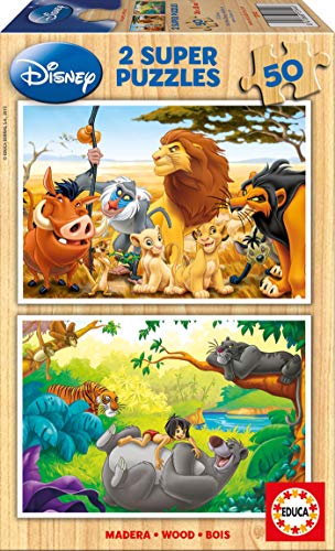 Puzzle 2D JUMBO Animal Friends Madera (2x50 peças) EDUCA - Quebra-cabeças de encaixar - 2 puzzles, madeira, 50 peças, animais