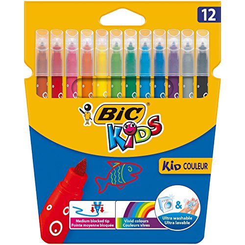 Canetas de Feltro BIC Kids (12 Un - Multicor) BIC - Instrumentos de escrita e desenho - tinta à base de água, traço médio, plástico suave, multicor