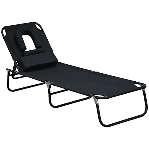 Espreguiçadeira Dobrável Outsunny | 190 x 56 x 28 cm - Preto Outsunny - Móveis de exterior - dobrável, 190x56x28 cm, preto