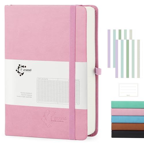 Caderno FASOOD A5 Cuadriculado Rosa (32x21cm) Fasood - Papel de impressora e copiadora - 320 páginas, capa de couro vegana, fita elástica, A5