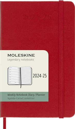 Agenda Semanal 18 Meses 2024-2025 Moleskine Bolso - Vermelho Moleskine - Calendários, organizadores e planejadores - agenda semanal, 18 meses, moleskine, bolso, vermelho