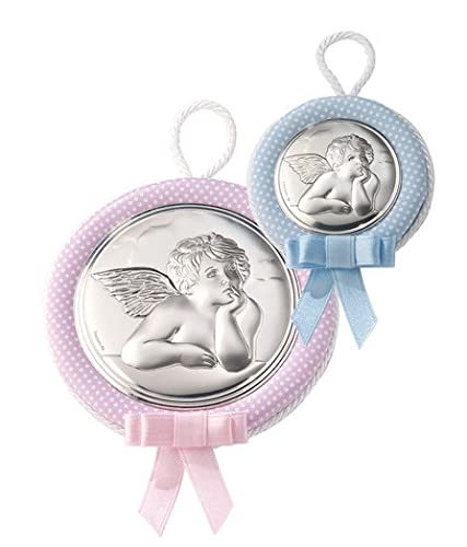 Angel Guarda Placa de Cuna Color Azul Celeste 6.5Cm GLOBAL ARGENTI - Joias falsas - placa de cama, anjo da guarda, azul celeste, 6.5cm