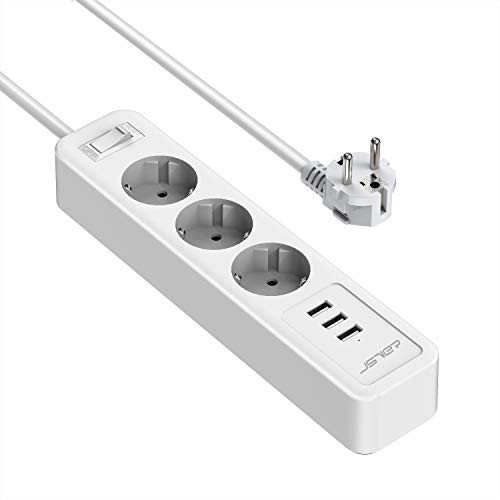 Extensão Elétrica JSVER 3 tomadas + 1 usb 2 m branco J&V Technologie GmbH - Filtros de linha e supressores de surtos - 3 tomadas, 1 usb, proteção sobrecarga, interruptor