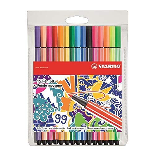 Marcadores STABILO Pen 68 Pastel (15 Un) Stabilo - Marcadores - 15 unidades, secagem rápida, fielro resistente, traços finos
