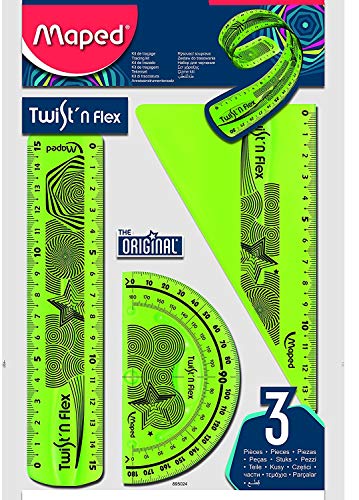 Conjunto de 3 Régua Twist'n Flex Decor MAPED Maped - Instrumentos de escrita e desenho - 3 peças, aço inoxidável, design moderno, cartabon