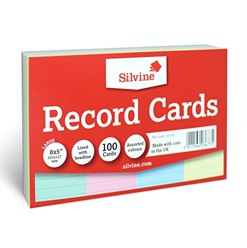 Silvine Tarjetas de Registro 203 X 127 Mm Rayadas 100 Unidades Colores Surtidos Silvine - Fichas de índice - 203 x 127 mm, rayadas, 100 unidades, surto de cores