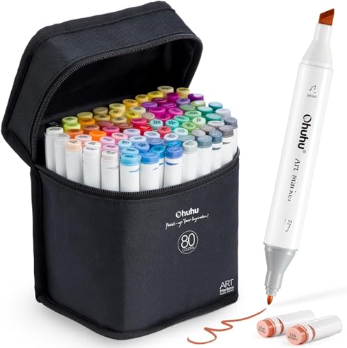 Marcador Duplo Ponto OHUHU (80 Cores) Ohuhu - Marcadores e marcadores de texto - duplo ponto, 80 cores, uso infantil, ponta dupla
