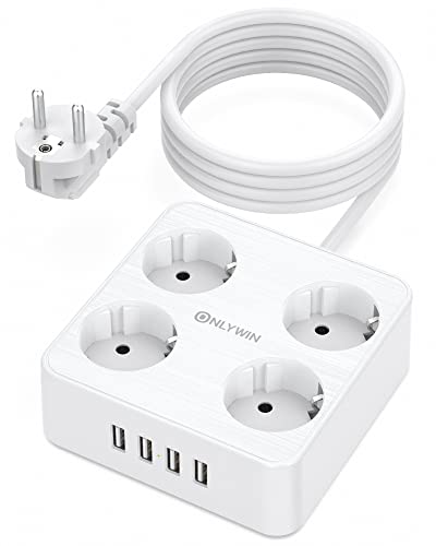 Extensão elétrica ONLWIN 4 tomadas + 4 USB Branco ONLYWIN - Filtros de linha e supressores de surtos - 8 tomas, 2 usb, proteção sobrecarga, proteção infantil