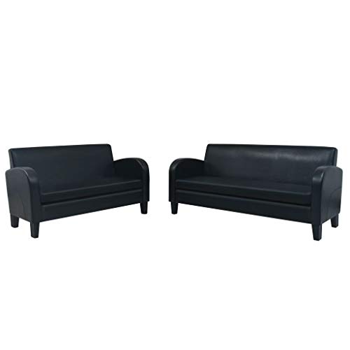 Conjunto de Sofá e Poltronas VIDEAXL Preto (Synthetic Leather - 160x90cm) vidaXL - Sofás - synthetic leather, 160x90cm, madeira maciça, couro sintético