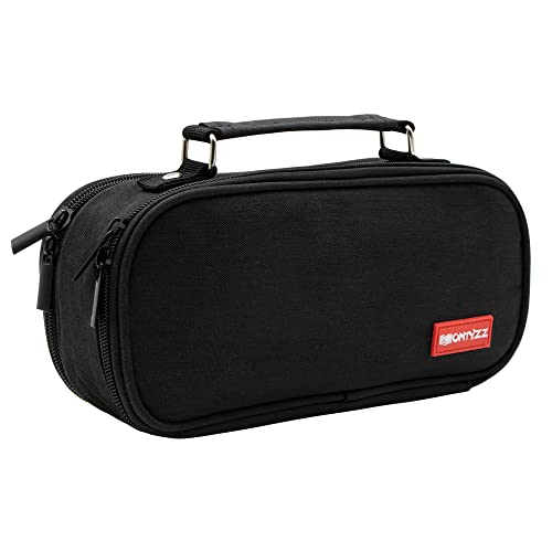 Estojo Infantil GRAN CAPACIDADES (Preto) ONT - Estojos para canetas e lápis - 2 compartimentos, fecho de correr, bolsas adicionais, resistente ao desgaste