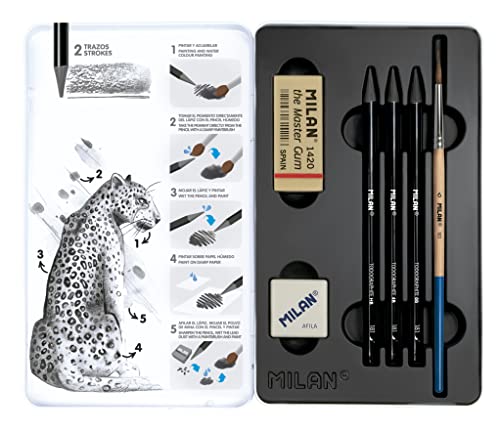 Caixa para Lápis MILAN 3 Lápis de Grafite FACTIS, S.A. - Kits de desenho e pintura - 3 lápis, afia-lápis, hb, 4b, 8B