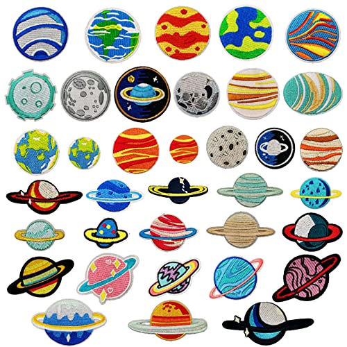 Patch Woohome 36Pcs Iron-On Space Galaxy Patch Wodima - Enfeites e acabamentos - 36 patches, tecidos diferentes, astros e planetas, instruções