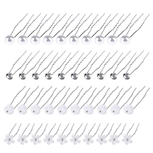 Pinça de Cabelo com Flor e Pérola de Diamante NOVIA MaoXinTek - Grampos, garras e presilhas - flor, pérola de diamante